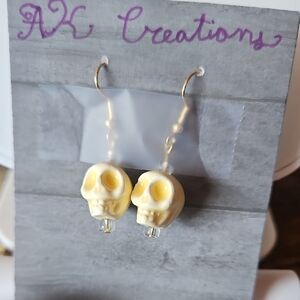 Handmade Skull Earrings with Gold Wire